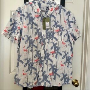 Flamingo print button down
